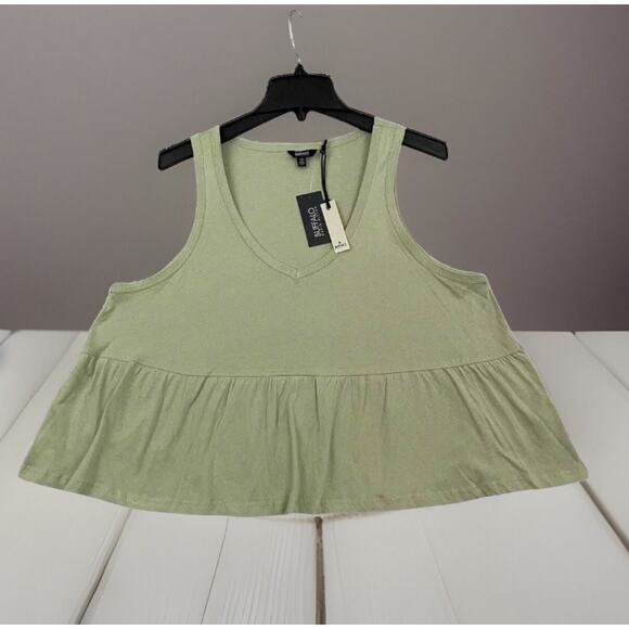 Buffalo David Bitton Babydoll Top Womens Small Green Peplum Tank MSRP $39 - Picture 11 of 13